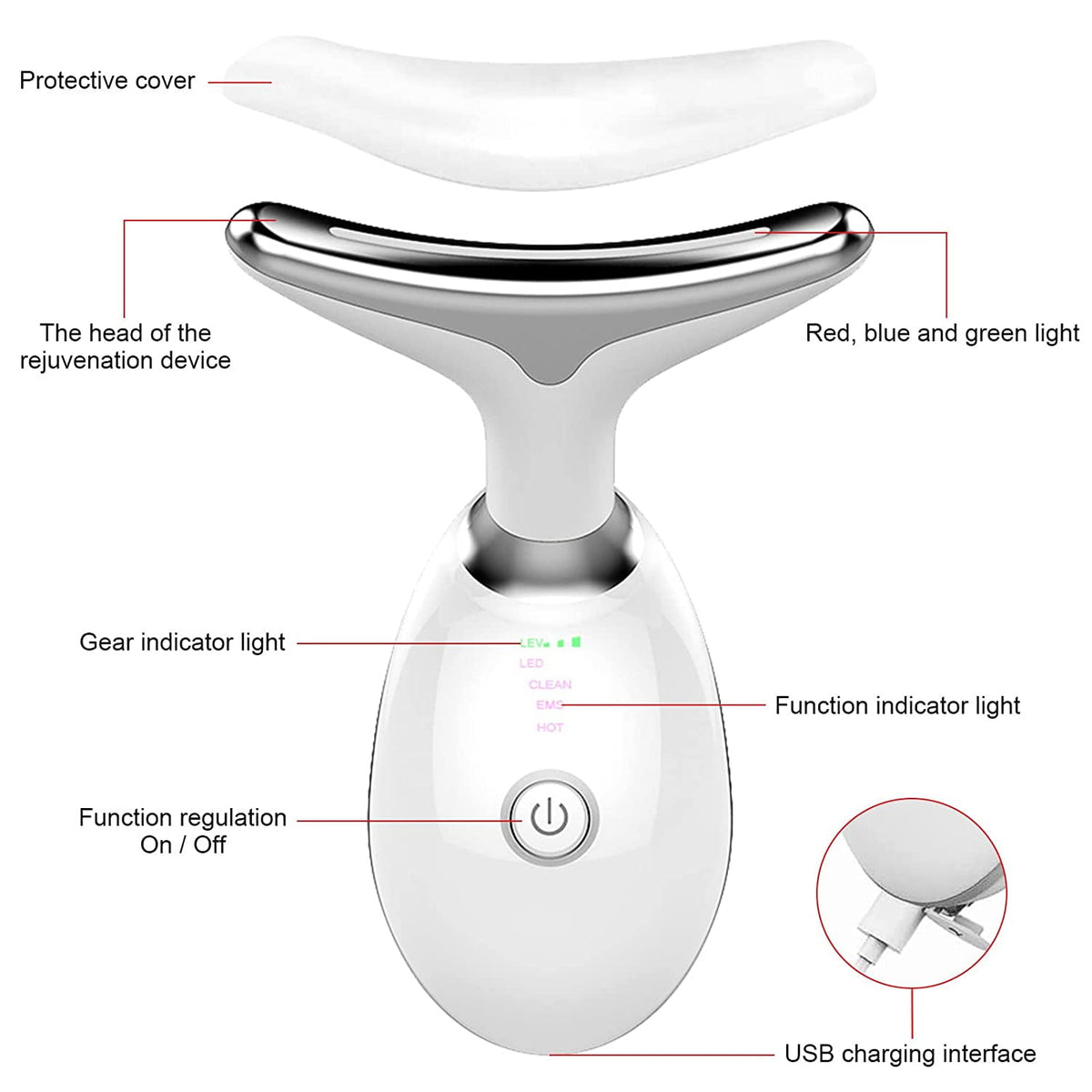 Firming Removal Device for Neck Face, Facial and Neck Massage Kit, Double Chin Reducer Vibration Massager for Skin Care,Improve, Firm, and Smooth, White