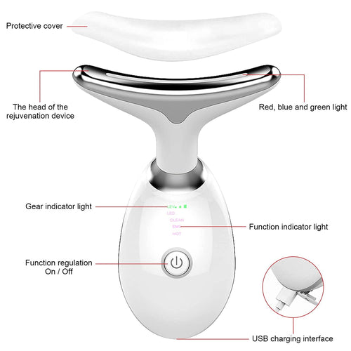 Firming Removal Device for Neck Face, Facial and Neck Massage Kit, Double Chin Reducer Vibration Massager for Skin Care,Improve, Firm, and Smooth, White